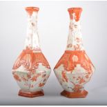 Pair of tall Japanese porcelain vases, of hexagonal section, 44cm.