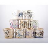 Nine Wedgwood Royal Commemorative mugs designed by Richard Guyatt circa 1953-1986,