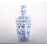 Chinese blue and white pottery vase, shouldered form with cylindrical neck,