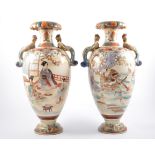 Pair of Satsuma baluster shape vases, each with twin handles,