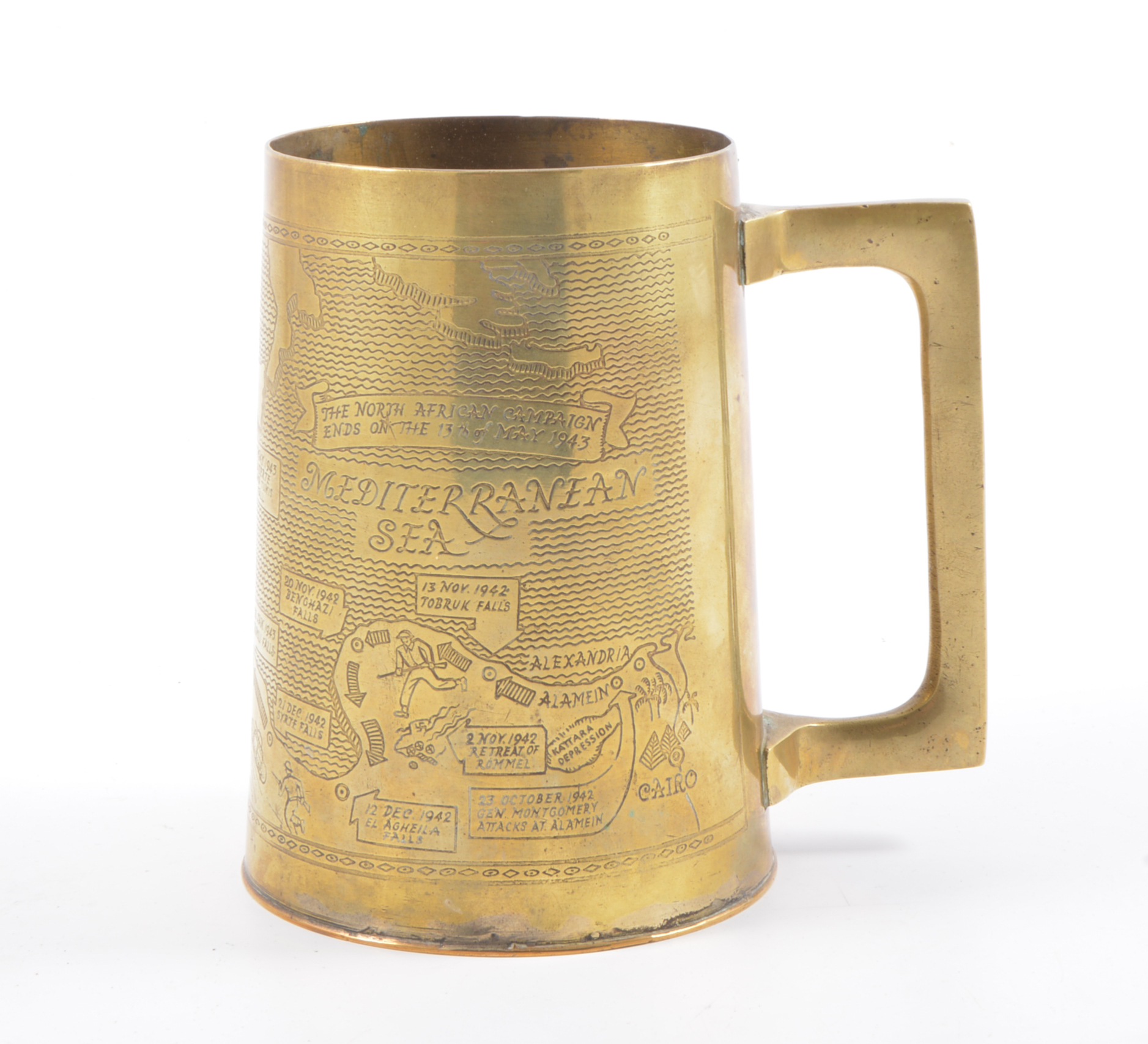 World War II interest: Engraved brass mug, The North Africa Campaign,