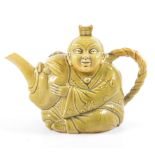 Minton Majolica novelty teapot, modelled as a chinaman, olive green glaze, number 1838,