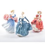 Royal Doulton figurines; Victoria HN2471, Lisa HN2394, Fragrance HN2334, Morning Breeze HN3313,