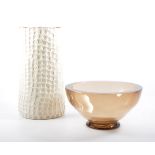 Studio Stoneware vase, impressed JM, impressed design, 28cm; and a Scandanavian art glass bowl,