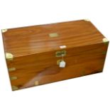 A small hardwood campaign style trunk, brass mounts and name plate, 70 x 35 x 31cm.