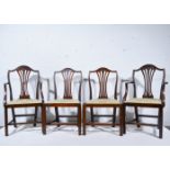 Set of six George III style mahogany dining chairs, 19th Century, each with arched crest,