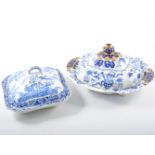 Two ironstone china transfer printed tureens, 31 and 23cm,