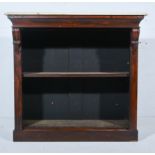 Victorian rosewood open bookcase, rectangular marble top (damaged), with a moulded edge,