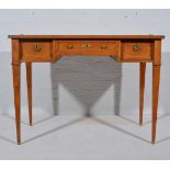 Victorian satinwood writing table, rectangular top, with cloth inset, three frieze drawers,