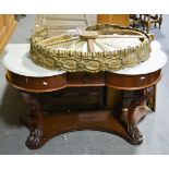 Victorian mahogany marble top wash table, shape marble with invert front, frieze drawer,