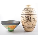 Studio Pottery bowl, by Richard Wilson, diameter 28cm; and a Studio ovoid vase.
