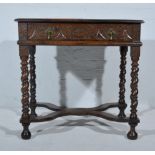 Joined oak side table, rectangular top, carved frieze drawer,