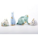 Herend porcelain model, a rabbit, 11cm, three other similar models,