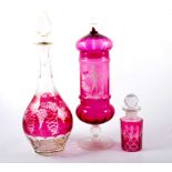 Cranberry glass vase and cover,