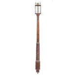 Queen Anne walnut stick barometer, in the style of Daniel Quare, silvered chart,