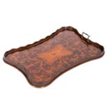Edwardian mahogany tray, rectangular serpentine form, with a wavy gallery, twin brass handles,