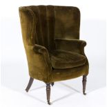 George III style hoop-back easy chair, 19th Century, upholstered in olive coloured velvet,