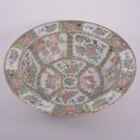 Large Cantonese circular basin, with a broad flange, compartmentalised decoration,
