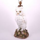 Continental porcelain lamp base, probably French, late 19th Century, designed as an eared owl,
