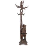Black Forest carved spruce/pine hall stand, trunk and branch form, modelled with a bear and cub,