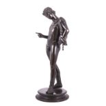 After the Antique, Narcissus, bronze circular plinth, inscribed, 'Msee de Naples, height 50cm.