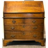 Oak bureau, by Haselbech Oak, fall front enclosing a well fitted interior, with stepped drawers,