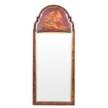 George I style red lacquered and chinoiserie decorated pier glass, 20th Century,