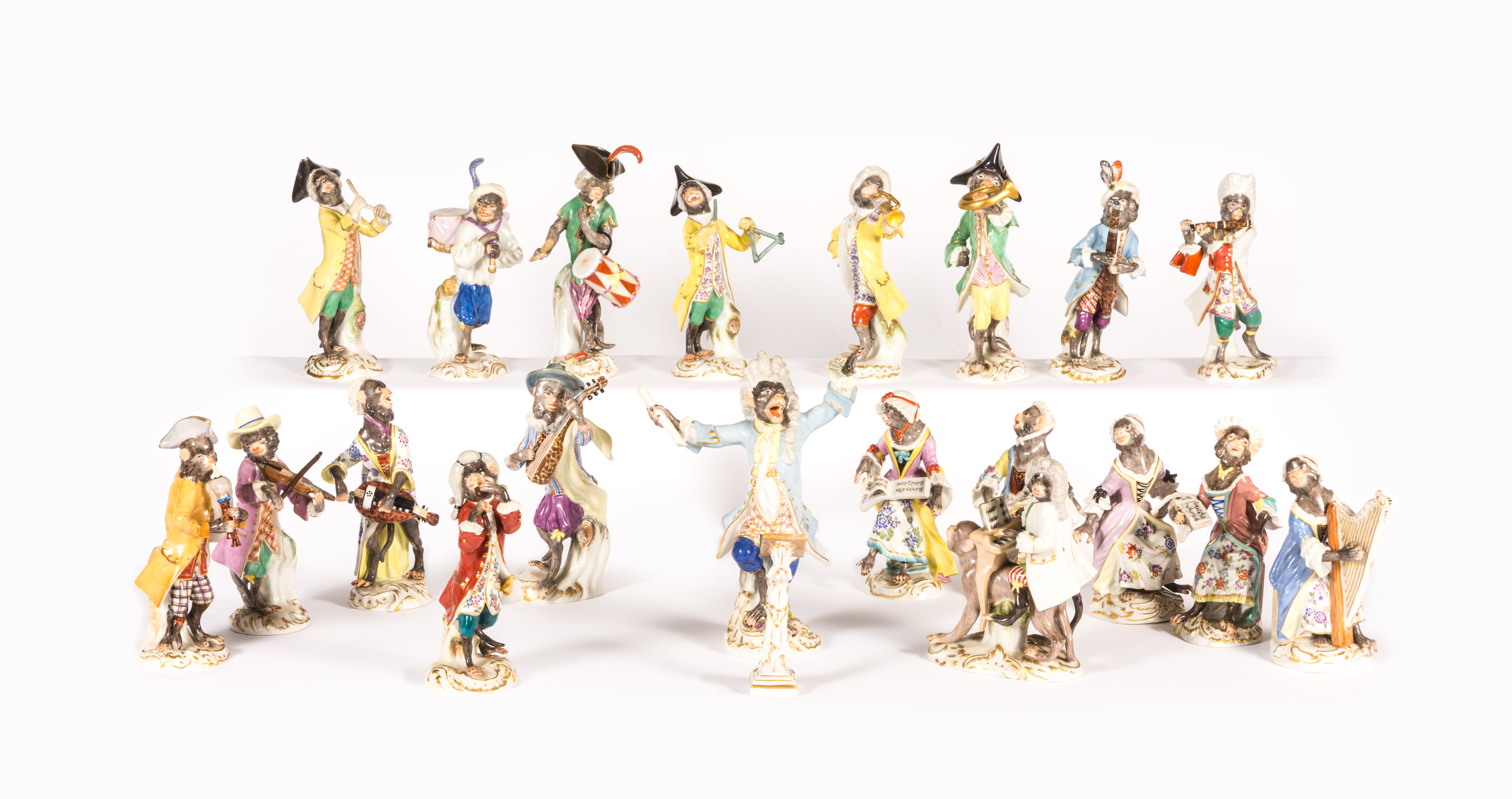 Composite set of Meissen Affenmusiker, 20th Century,