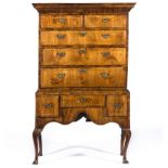 George II walnut and oak chest on stand, basically 18th century, moulded cornice,