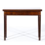George III mahogany tea table, rectangular foldover top with a moulded edge, plain frieze,