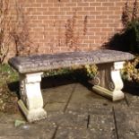 Haddonstone garden bench, rectangular seat, scroll design plinths, length 120cms, width 43cms,