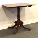 George IV mahogany pedestal table, rectangular tilt top with rounded corners,