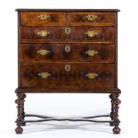 George I style oyster veneered chest on stand,