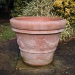 Pair of Haddonstone terracotta planters, circular tapering form,