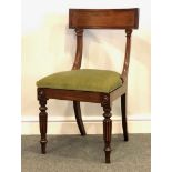Set of eight Regency mahogany bar-back dining chairs, broad and dished crestings,
