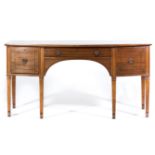 George III mahogany bowfront sideboard, the top with inlaid ebony stringing,