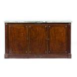 Regency mahogany cabinet sideboard, rectangular variegated marble top,