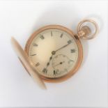 9 carat yellow gold half hunter pocket watch, the white enamel dial,