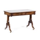 George IV mahogany writing table, rectangular top with rounded corners, with tooled leather inset,