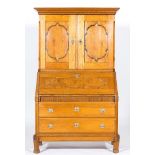 Oak bureau bookcase, Norther European, probably early 19th Century, the top with a moulded cornice,