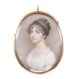John Smart Young Lady, bust length, in half profile, portrait miniature, initialled and dated 1804,