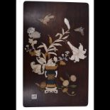 Pair of Japanese shibayama and hardwood panels, Meiji,