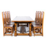 Oak refectory style dining suite, by Haselbech Oak, comprising a table, rectangular top,