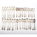 18th & 19th Century silver teaspoons, various designs Old English, Fiddle Pattern,