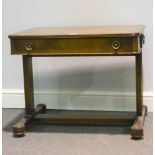 Mahogany side table, Regency style, rectangular top with rounded corners, ebony stringing,