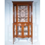 Edwardian mahogany china cabinet, moulded cornice, plain frieze,
