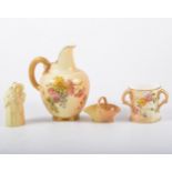 Royal Worcester blush ivory jug 1094 painted with flowers 13cm, miniature mug,