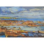 Macinnes, Rocky Coastline, signed, oil on canvas, torn 42.5cm x 60cm.