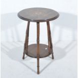 Edwardian walnut occasional table, circular top, inlaid and penwork decoration,