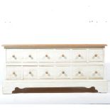 Part painted pine drawer unit, rectangular top above two long drawers, with dummy drawer fascia,